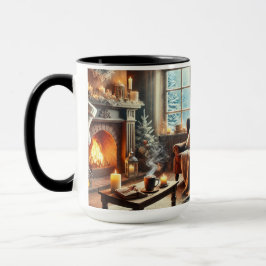 暖炉のそばの心地よい冬の景色 マグカップ