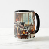 暖炉のそばの心地よい冬の景色 マグカップ (正面右)
