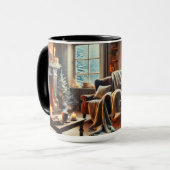 暖炉のそばの心地よい冬の景色 マグカップ (正面左)