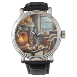暖炉のそばの心地よい冬の景色 腕時計