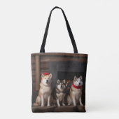 暖炉のそばの秋田犬 クリスマス トートバッグ (裏面)