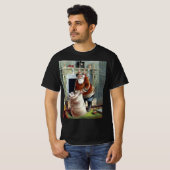 暖炉のそばの聖ニコラス、ヴィンテージクリスマス Tシャツ (正面フル)
