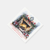 暖炉のイメージのクリスマスナプキン スタンダードカクテルナプキン (角)