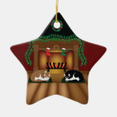 暖炉のオーナメントによって眠っている休日のハスキー セラミックオーナメント (正面)