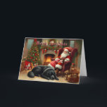 暖炉のカードで眠るNewf & Santa シーズンカード<br><div class="desc">サンタはウイングバックチェアに昼寝を持つ。膝の上で寝ている子供とニューファンドランド・ドッグは足で寝ていた。</div>