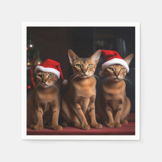 暖炉のクリスマスまでにアビシニアン スタンダードカクテルナプキン (正面)