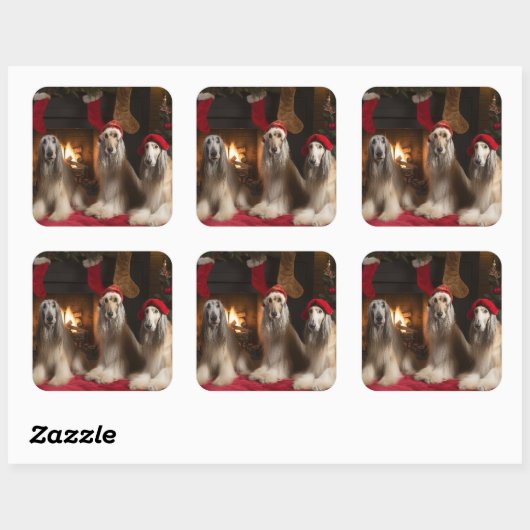 暖炉のクリスマスまでにアフガンハウンド スクエアシール (シート)