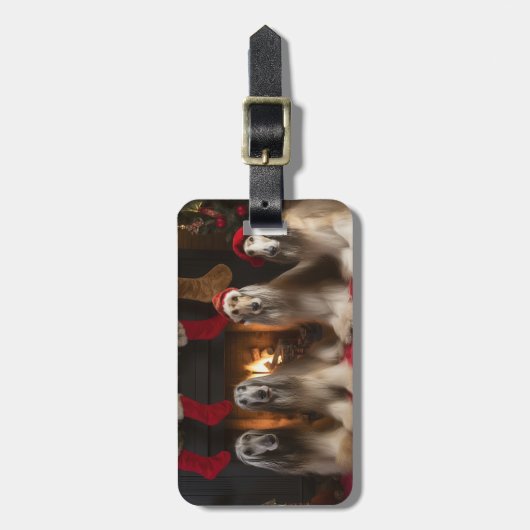 暖炉のクリスマスまでにアフガンハウンド ラゲッジタグ (正面縦)