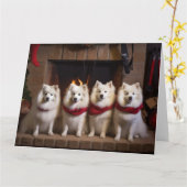 暖炉のクリスマスまでにアメリカのエスキモー カード (黄色い花)