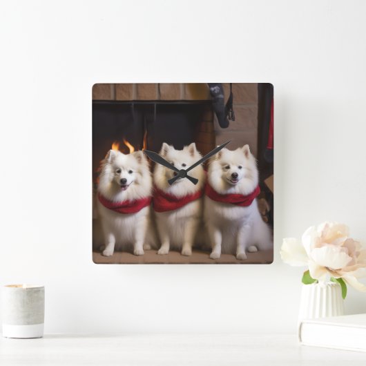 暖炉のクリスマスまでにアメリカのエスキモー スクエア壁時計 (ホーム)