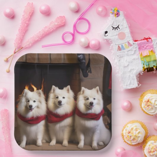 暖炉のクリスマスまでにアメリカのエスキモー ペーパープレート (パーティー)