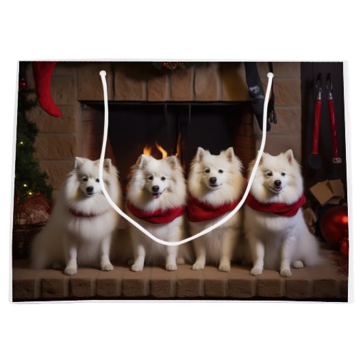 暖炉のクリスマスまでにアメリカのエスキモー ラージペーパーバッグ (正面)