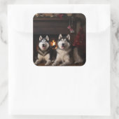 暖炉のクリスマスまでにアラスカン・マラムテ スクエアシール (バッグ)