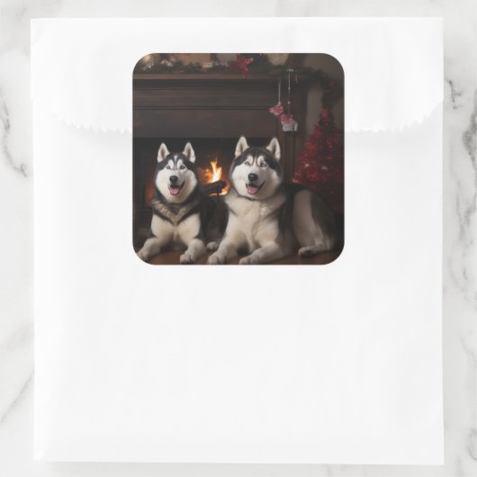 暖炉のクリスマスまでにアラスカン・マラムテ スクエアシール (バッグ)