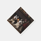 暖炉のクリスマスまでにアラスカン・マラムテ スタンダードカクテルナプキン (角)