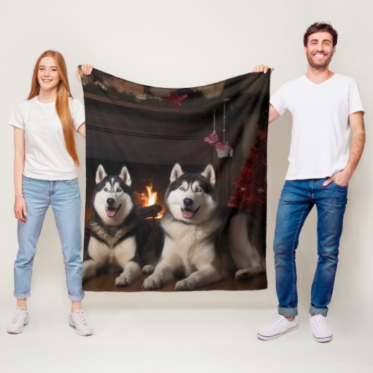 暖炉のクリスマスまでにアラスカン・マラムテ フリースブランケット (インサイチュ)