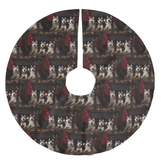 暖炉のクリスマスまでにアラスカン・マラムテ ブラッシュドポリエステルツリースカート (正面)