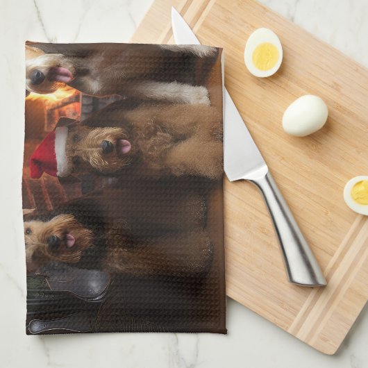 暖炉のクリスマスまでにエールを キッチンタオル (四つ折り)