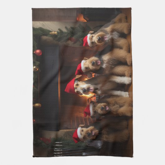 暖炉のクリスマスまでにエールを キッチンタオル (縦)