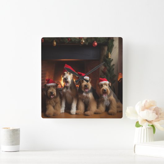 暖炉のクリスマスまでにエールを スクエア壁時計 (ホーム)