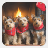 暖炉のクリスマスまでにオーストラリアのテリア スクエアシール (正面)