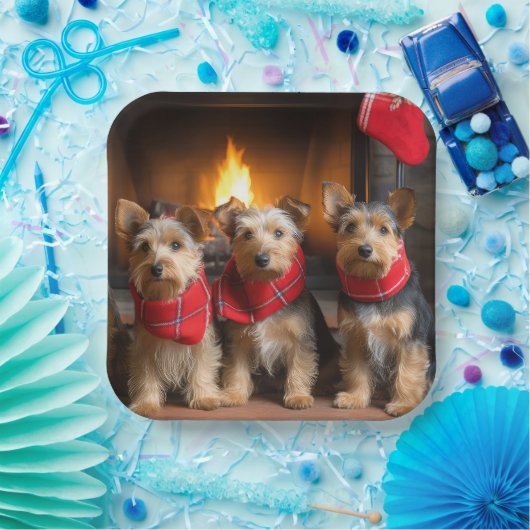 暖炉のクリスマスまでにオーストラリアのテリア ペーパープレート (パーティー)