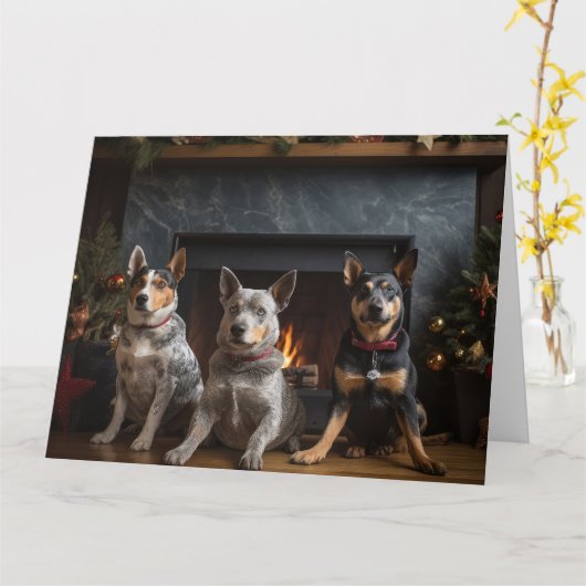 暖炉のクリスマスまでにオーストラリアの牛 カード (黄色い花)