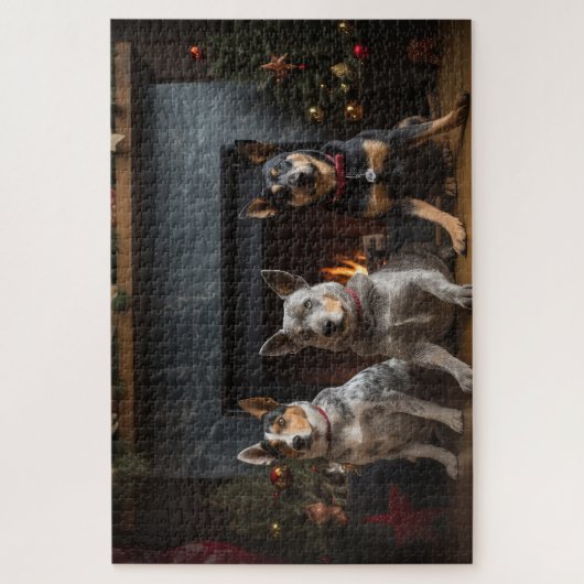 暖炉のクリスマスまでにオーストラリアの牛 ジグソーパズル (縦)