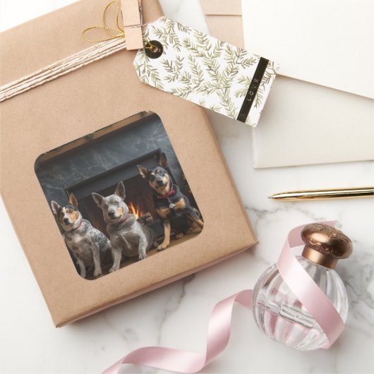 暖炉のクリスマスまでにオーストラリアの牛 スクエアシール (ギフト)