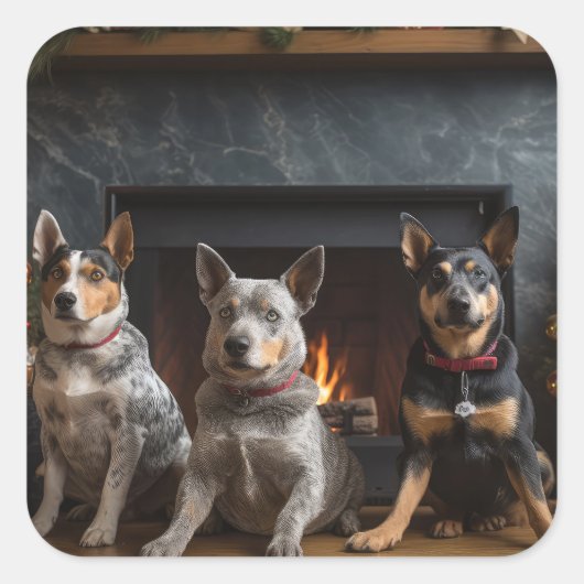 暖炉のクリスマスまでにオーストラリアの牛 スクエアシール (正面)