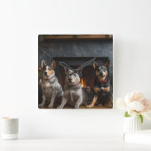 暖炉のクリスマスまでにオーストラリアの牛 スクエア壁時計 (ホーム)