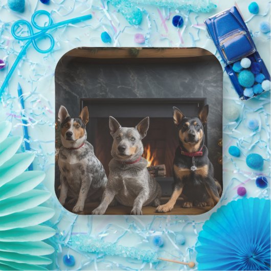 暖炉のクリスマスまでにオーストラリアの牛 ペーパープレート (パーティー)