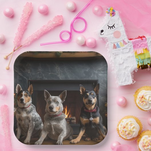 暖炉のクリスマスまでにオーストラリアの牛 ペーパープレート (パーティー)