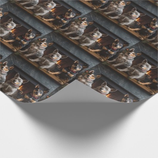 暖炉のクリスマスまでにオーストラリアの牛 ラッピングペーパー (角)