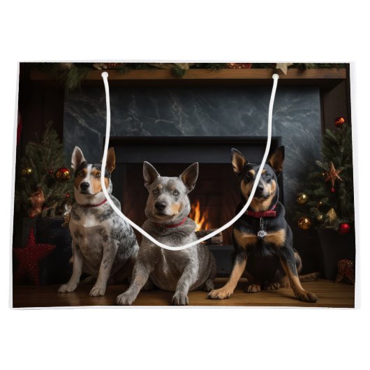 暖炉のクリスマスまでにオーストラリアの牛 ラージペーパーバッグ (正面)