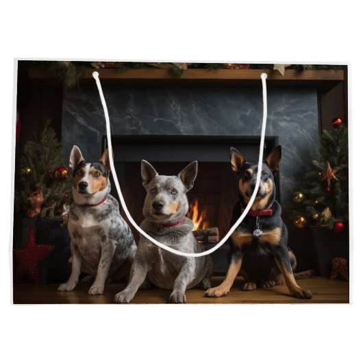 暖炉のクリスマスまでにオーストラリアの牛 ラージペーパーバッグ (裏面)