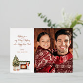 暖炉のクリスマス便箋 クリスマスフォト 箔招待状 (立ち正面)
