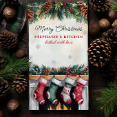 暖炉の上のクリスマスストッキング パーソナライズされた キッチンタオル