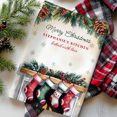 暖炉の上のクリスマスストッキング パーソナライズされた キッチンタオル