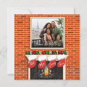 暖炉の上のメリークリスマス家族の写真 シーズンカード (正面)
