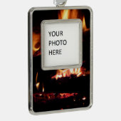 暖炉の中の丸太 シルバープレートフレームオーナメント (右)