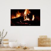 暖炉の中の丸太 ポスター (キッチン)
