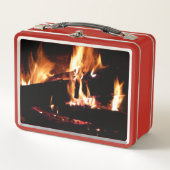 暖炉の中の丸太 メタルランチボックス (正面)