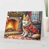 暖炉の前に座るシノークとクリスマスのイルミネーション カード (正面)