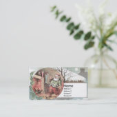 暖炉の前のサンタはストッキングを満たします 名刺 (スタンド正面)