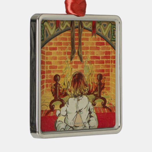 暖炉の前の子供 メタルオーナメント (右)