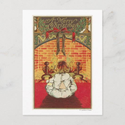暖炉の前の子 ポストカード (正面)