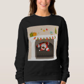 暖炉の女性用のスウェットシャツに貼られた黒いサンタ スウェットシャツ (正面)