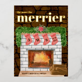 暖炉の居心地の良いクリスマス妊娠の発表 箔シーズンポストカード (正面)