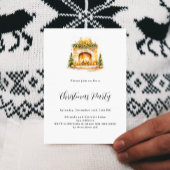 暖炉の居心地の良いホームツリークリスマスパーティー 招待状